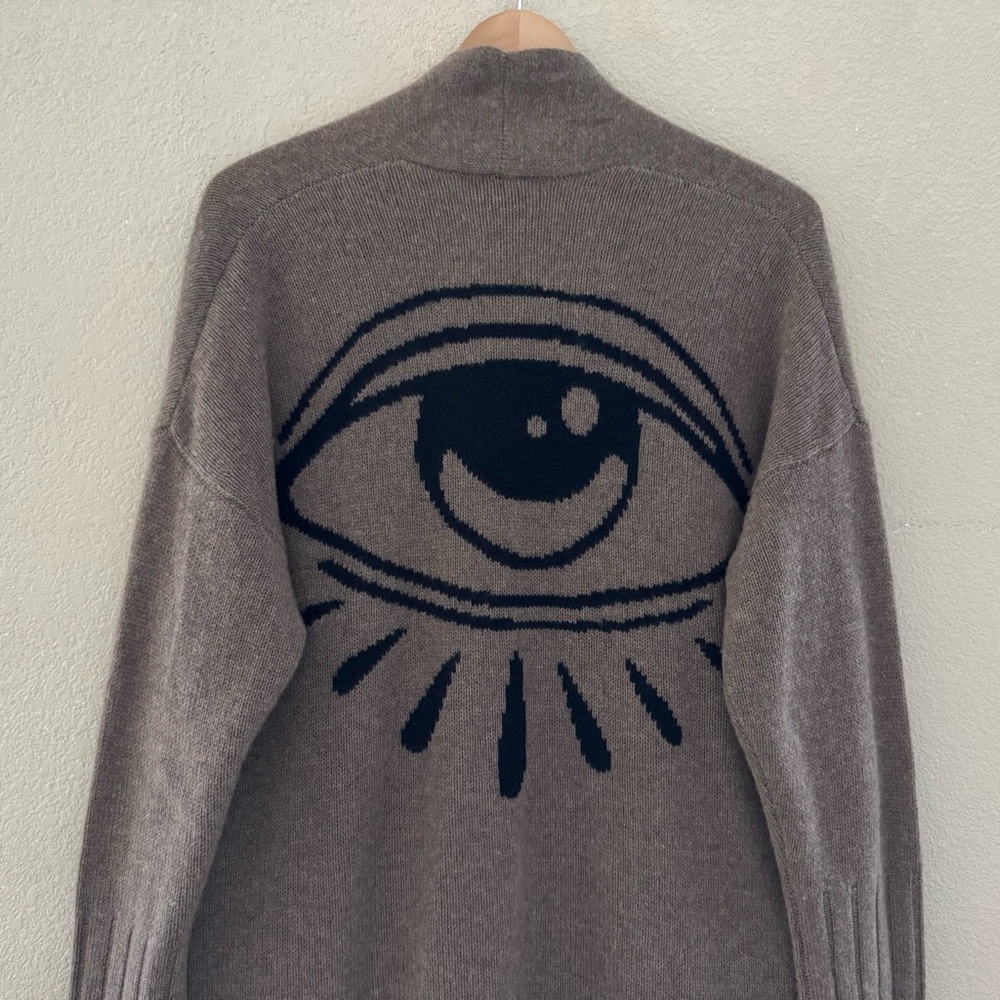 Skull Cashmere Jansen Eye Cardigan Duster Sweater Med Cashmere Boho Chic Brown - Picture 10 of 14